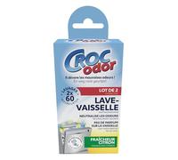 CROC'ODOR - Absorbeur d’odeurs lave-vaisselle citron - Neutralise les mauvaises odeurs - Jusqu’à 60 lavages - Parfum frais naturel - Sans risque pour la vaisselle - Formule d’origine naturelle