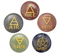 Crocon 5 Elements Assorted Stones Round Shape Engraved Triangle Symbols (Earth Air Fire Water Spirit) Polished Palm Stones for Gemstone Reiki Crystals Healing