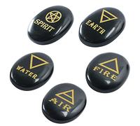 Crocon 5 Elements Black Tourmaline Stones Engraved Triangle Symbols (Earth Air Fire Water Spirit) Polished Palm Stones for Gemstone Reiki Crystals Healing