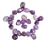 Crocon Ensemble de Pierres runiques Amethyst Gemstone avec Symbole gravé de l'alphabet Elder Futhark 25 pcs Set pour Chakra Reiki Healing Crystal Runes Ensemble de Pierres Taille: 15-20 mm