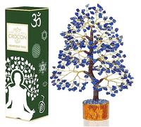 Crocon Lapis Lazuli Pierre précieuse Arbre Feng Shui Figurine Argent Bonsaï Bonne Chance Chakra Équilibrage Reiki Cristaux de Guérison Décoration Ornement Sculpture Décoration de Table 10-12"
