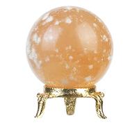 Crocon Sphère de Cristal de sélénite Orange avec Support en métal sphère de Pierres précieuses Boule de guérison Sculpture Figurine pour Fengshui Divination Décoration de la Maison Taille : 40-50 mm