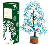 Crocon Turquoise Gemstone Money Tree Feng Shui Bonsai for Reiki Healing Chakra Stone Balancing Energy Generator Spiritual Meditation Home Interior Office Decor Size 10-12 inch