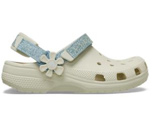 Crocs Classic Denim Flower Adjustable Backstrap Sabots Enfants Summit White 38