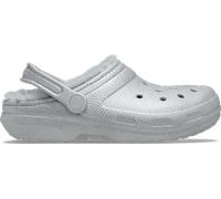 Crocs Classic Fuzz Lined Glitter Sabots Unisex Silver 38