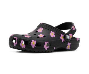 Crocs Clog Classique à Paillettes, Noir Fleurs, 3 US Little Kid