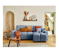 Crocus - canapé d'angle réversible - 4 places - convertible avec coffre - en tissu - Bleu Ardoise