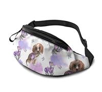 Crocus Violets et Chiot Mignon décontracté Fanny Sac de Taille réglable léger Sport Ceinture Sac de Taille pour Les Sports Course à Pied randonnée vélo Marche