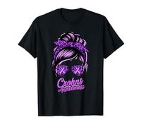 Crohns Disease Awareness Girl Messy Hair Chignon Ruban Violet T-Shirt