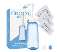 CROING - 300ml Bouteille + 120 Sachets Sel Nasal - Kit Lavage de Nez-Sinus Rinse Kit/Kit de Rinçage des Sinus/Lavage Nez-Irrigation Nasale/Neti Pot - Douche Nasale
