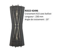 Roco Croisement K15 42596 - Voie H0 1/87 avec ballast 230 mm