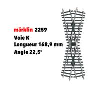 Croisement voie K, longueur 168,9 mm - MARKLIN 2259 - HO 1/87