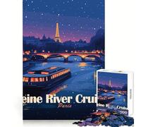 Croisières sur la Seine à Paris de Nuit Puzzle de 1000 pièces pour Adolescents Exercice Intelligent, Loisirs calmes, Bords précis, Cadeau de Noël idéal (50x75cm)