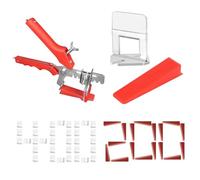 Croisillon Carrelage Autonivelant,Calle Carrelage,Kit de Nivellement pour Carrelage,Calle de Nivellement pour le Bricolage et les Professionnels,400 Bases Blanches,200 Inserts Rouges,1 Pince