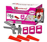 Croisillons carrelage autonivelant 1,5 mm | 150 clips + 100 cales réutilisables +1 Pince | système nivellement à cales | Kit niveleur carrelage|aide à la pose de carreaux pour Sols/murs |SHAFFER PRO