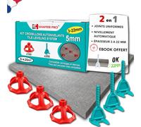 Croisillons carrelage autonivelant 5mm I SHAFFER PRO I Compatible 20mm | Kit 5mm | 200 Clips+100 Cadrans Réutilisables| Carreaux 3-22mm | SHAFFER PRO | Système de Nivellement à Visser| Pose Sol/Mur