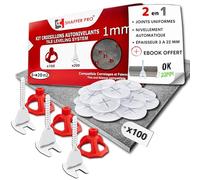 Croisillons carrelage autonivelant - Kit 100 Bagues + 100 cadrans + 200 clips 1 mm | 3-22 mm I Shaffer pro | compatible 20mm I système nivellement à visser | aide la pose de carreaux pose Sols/murs