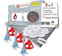 Croisillons carrelage autonivelant - Kit 100 Bagues + 100 cadrans + 200 clips 4 mm | 3-22 mm I Shaffer pro | compatible 20mm I système nivellement à visser | aide la pose de carreaux pose Sols/murs