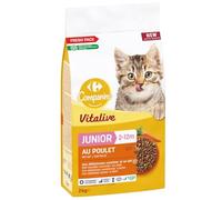 Croissance Saine pour Votre Chaton avec Carrefour COMPANINO Junior Poulet Carottes Lait, Sachet refermable 2kg - Lot de 3