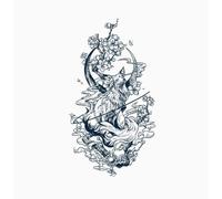 Croissant De Fleurs De Pêcher, Pays Des Fées, Démon, Renard, Grand Motif, Demi-Bras, Bras De Fleur, Tatouage Temporaire À Base De Plantes, Faux Semi-Permanent, Durée De 2 Semaines