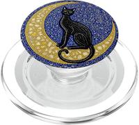 Croissant de Lune céleste avec mosaïque de Chat Noir Mystique PopSockets PopGrip pour MagSafe