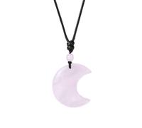 Croissant de Lune Collier en Cristal Pierre Naturelle Rose Quartz Pendentif Corde Noire Collier Enveloppant pour Hommes et Femmes Porter Quotidiennement ou Fête Bijoux de Mariage,Comme Montré,Taill