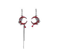 Croissant de lune rouge chat gland Dangle boucles d'oreilles argent plaqué Cartoon Animal Drop boucles d'oreilles pour les femmes, mode déclaration bijoux cadeau pour elle