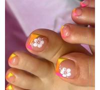 Croit Carré Faux Orteils À Fleurs Presse Sur Les Ongles Nails Acryliques Faux Toes Nails Artificiels One-Oneaux Complets Couvre-covers Glues On Toe Nail For Women French Tip