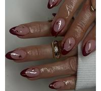 Croit D'amande Presse Sur Les Ongles 24pcs Wine Redness Faux En 12 Tailles False Glossy Stick Acrylique Pour Wome Acrylique Glues Nail Pour Les Femmes Clear