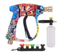 Croit-Pistolet à Laver à Haute Pression, Pistolet à Jet à Jet Rapide coloré avec 5 Buses, m22-14mm d'entrée d'eau à 1/4 "Connectez-Vous pour Nettoyer Les Voitures, Les Washer Gun+5nozzle+Foam Kettle