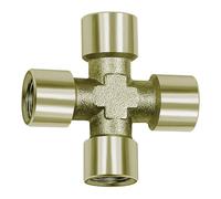 Croix 4 x intérieur, G 1/4, SW 13, pression de fonctionnement max. 60 bar, température de fonctionnement max. 150 °C, laiton nickelé.