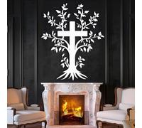 Croix Arbre de Vie en métal Blanc, décoration Murale chrétienne Religieuse en métal, Sculpture Moderne en Forme de Croix pour Salon, Chambre, Couloir et escalier. Décoration Nature pour la