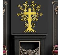 Croix Arbre de Vie en métal doré, décoration Murale chrétienne Religieuse en métal, Sculpture Moderne en Forme de Croix pour Salon, Chambre, Couloir et escalier, Inspiration Nature.