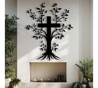 Croix Arbre de Vie en métal Noir, décoration Murale chrétienne Religieuse en métal, Sculpture Moderne en Forme de Croix pour Salon, Chambre, Couloir et escalier. Décoration intérieure Insp