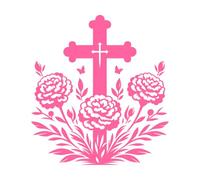 Croix avec des fleurs de Mari en fleurs et des papillons Décorations murales en vinyle 54.6x59.4cm Décoration de carrosserie Rose