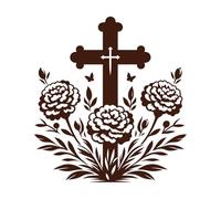 Croix avec des fleurs de Mari en fleurs et des papillons Décorations murales en vinyle 54.6x59.4cm Multicolore Café