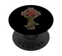 Croix Celtique avec Rose - Irish Celtic St Patrick Day PopSockets PopGrip Adhésif