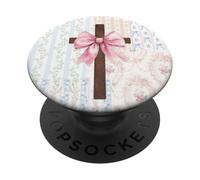 Croix chrétienne Faith Nœud Rose Coquette Floral Patchwork PopSockets PopGrip Adhésif