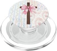 Croix chrétienne Faith Nœud Rose Coquette Floral Patchwork PopSockets PopGrip pour MagSafe