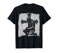 Croix chrétienne Militaire vétéran Drapeau américain Foi liberté T-Shirt