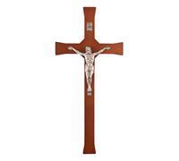 Croix classique suspendue avec une bande brune 30x14x1.8cm