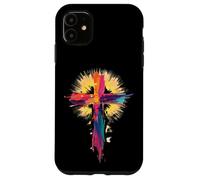 Croix colorée de Pâques Coup de Pinceau Art de Foi chrétienne Coque pour iPhone 11