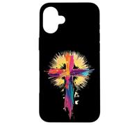Croix colorée de Pâques Coup de Pinceau Art de Foi chrétienne Coque pour iPhone 16 Plus