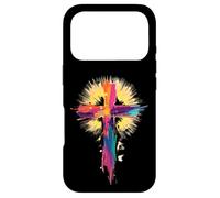 Croix colorée de Pâques Coup de Pinceau Art de Foi chrétienne Coque pour iPhone 17 Pro
