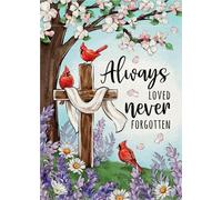 Croix Commémorative Christianisme Cardinal Religieux Toujours Aimé Jamais Oublié Bannière Couleurs Vives Garden Flag Décoratif Drapeau De Jardin Pour Vacances Fête Extérieur 30X45Cm