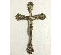 Croix Crucifix Jésus Christ INRI funéraire Croix Métal Laiton H 32 cm