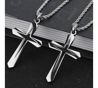 Croix cubaine pour homme - Collier croix argent plat - Collier homme - Collier pour homme - Cadeau pour homme - Géométrie - Punk - Croix sacrée - Collier argent/Jésus noir - Argent ouvert