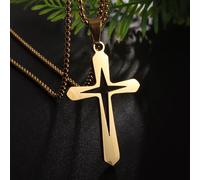 Croix cubaine pour homme - Collier croix en or plat - Collier pour homme - Collier pour homme - Cadeau pour homme - Géométrie - Croix sacrée - Collier Jésus argent/noir - Or ouvert