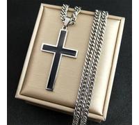 Croix cubaine pour hommes - Collier croix argent plat - Collier homme - Collier homme - Cadeau homme - Géométrie Gothique - Punk - croix sacrée - Collier argent/Jésus noir - large