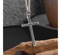 Croix cubaine pour hommes - Collier croix argent plat - Collier pour hommes - Collier pour hommes - Cadeau hommes - Géométrie Gothique - Punk - croix sacrée - Collier argent/Jésus noir - mince